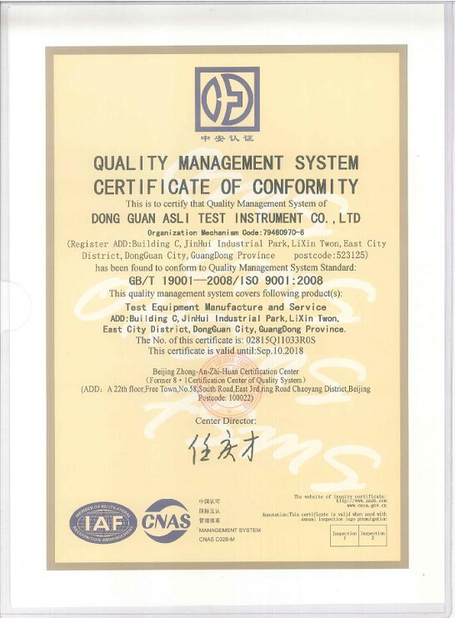 CINA ASLi (China) Test Equipment Co., Ltd Sertifikasi